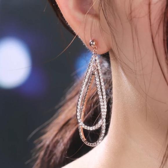 NEW Sterling Silver Diamond Long Drop Earrings - Picture 5 of 6